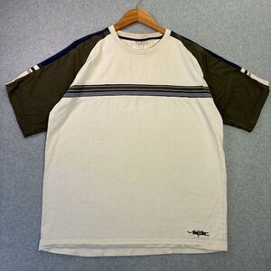 Point Zero Mens Large Colorblock Stripe Short Sleeve T Shirt Cream Brown